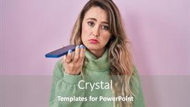  Presentation with sad woman - Presentation design having young-caucasian-woman-sending background and a  colored foreground