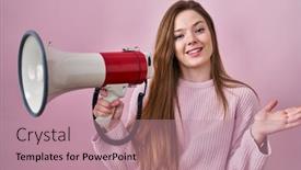  Presentation with achievement - Theme with young-caucasian-woman-shouting-through background and a coral colored foreground