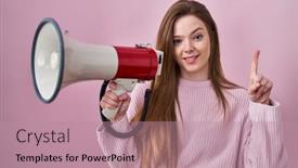  Presentation with number - Slide deck featuring young-caucasian-woman-shouting-through background and a coral colored foreground