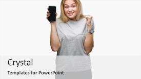 Presentation with weight loss woman showing - Cool new PPT layouts with young caucasian woman showing screen backdrop and a  colored foreground