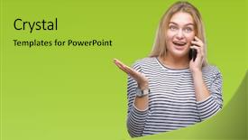  Presentation with weight loss woman showing - Slide deck with young caucasian woman showing smartphone background and a  colored foreground