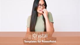  Presentation with desk - Presentation theme consisting of young-caucasian-woman-sitting background and a coral colored foreground