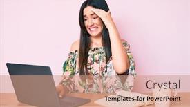  Presentation with coffee book - Slide set enhanced with young-caucasian-woman-sitting background and a coral colored foreground