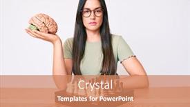  Presentation with brain thinking - Beautiful slide set featuring young-caucasian-woman-sitting backdrop and a coral colored foreground