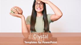  Presentation with desk - Audience pleasing slide deck consisting of young-caucasian-woman-sitting backdrop and a coral colored foreground