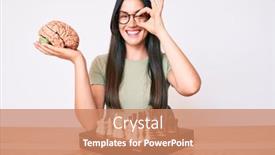  Presentation with brain eye - Presentation design consisting of young-caucasian-woman-sitting background and a coral colored foreground