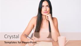  Presentation with coffee book - Presentation theme with young-caucasian-woman-sitting background and a lemonade colored foreground