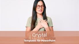  Presentation with desk - Presentation design featuring young-caucasian-woman-sitting background and a coral colored foreground