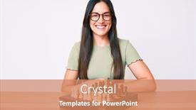  Presentation with standing sitting - PPT theme featuring young-caucasian-woman-sitting background and a coral colored foreground