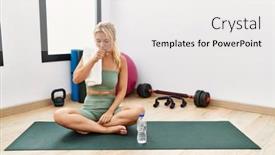  Presentation with health care - Presentation theme having young-caucasian-woman-sitting background and a white colored foreground