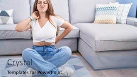  Presentation with living room - Presentation having young-caucasian-woman-sitting background and a  colored foreground