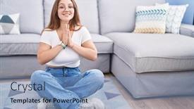  Presentation with forgiveness - PPT theme featuring young-caucasian-woman-sitting background and a  colored foreground