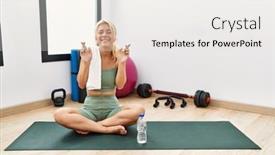  Presentation with training - PPT theme with young-caucasian-woman-sitting background and a  colored foreground