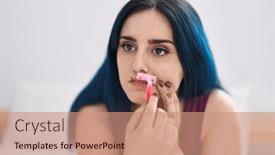  Presentation with razor - PPT layouts featuring young-caucasian-woman-sitting background and a coral colored foreground