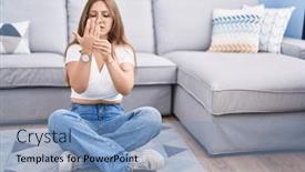  Presentation with arthritis - Theme with young-caucasian-woman-sitting background and a light blue colored foreground