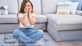  Presentation with vision - PPT layouts enhanced with young-caucasian-woman-sitting background and a light blue colored foreground