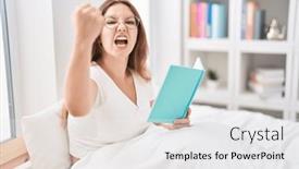  Presentation with yelling - Presentation theme consisting of young-caucasian-woman-sitting background and a  colored foreground