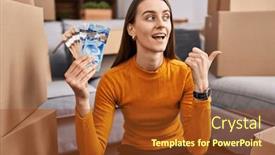 Presentation with canadian - PPT theme having young-caucasian-woman-sitting background and a tawny brown colored foreground
