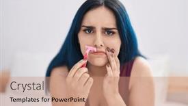  Presentation with razor - Slide set having young-caucasian-woman-sitting background and a  colored foreground