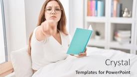  Presentation with bed - Presentation enhanced with young-caucasian-woman-sitting background and a  colored foreground