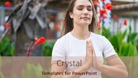  Presentation with confident - PPT theme having young-caucasian-woman-smiling-confident background and a coral colored foreground