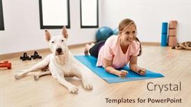  Presentation with exercise sport - Slides consisting of young-caucasian-woman-smiling-confident background and a lemonade colored foreground