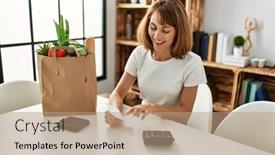  Presentation with confident - Theme consisting of young-caucasian-woman-smiling-confident background and a coral colored foreground