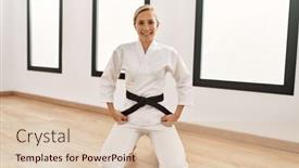  Presentation with woman sport - Presentation design with young-caucasian-woman-smiling-confident background and a lemonade colored foreground