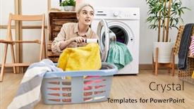  Presentation with laundry room - Theme enhanced with young-caucasian-woman-smiling-confident background and a coral colored foreground