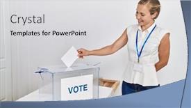  Presentation with voting - Slide deck consisting of young-caucasian-woman-smiling-confident background and a light gray colored foreground