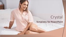  Presentation with confident - PPT theme with young-caucasian-woman-smiling-confident background and a lemonade colored foreground