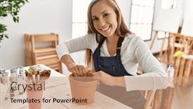  Presentation with clay - Presentation consisting of young-caucasian-woman-smiling-confident background and a coral colored foreground