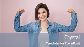  Presentation with confident - Presentation theme with young-caucasian-woman-smiling-confident background and a  colored foreground