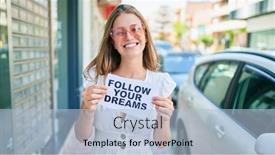  Presentation with dreams - Slides having young-caucasian-woman-smiling-happy background and a light blue colored foreground