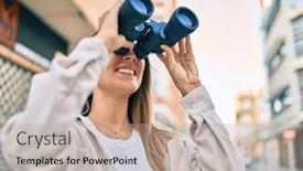  Presentation with new opportunity - Slide deck enhanced with young-caucasian-woman-smiling-happy background and a mint green colored foreground