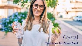  Presentation with green city - Audience pleasing PPT layouts consisting of young-caucasian-woman-smiling-happy backdrop and a lemonade colored foreground