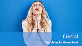  Presentation with praying hands - Slide set having young-caucasian-woman-standing-over background and a  colored foreground