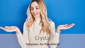  Presentation with woman hands open - Slide deck with young-caucasian-woman-standing-over background and a lemonade colored foreground