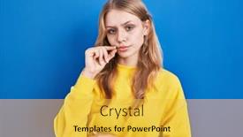  Presentation with lips mouth - Theme consisting of young-caucasian-woman-standing-over background and a yellow colored foreground