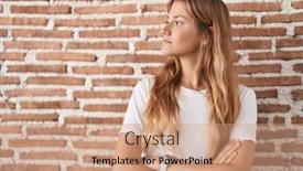  Presentation with bricks - Theme with young-caucasian-woman-standing-over background and a coral colored foreground