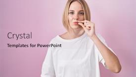  Presentation with lips mouth - Presentation theme with young-caucasian-woman-standing-over background and a lemonade colored foreground