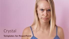  Presentation with upset - Presentation theme with young-caucasian-woman-standing-over background and a  colored foreground