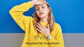  Presentation with flu virus - Slide set with young-caucasian-woman-standing-over background and a yellow colored foreground