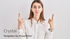  Presentation with sad woman - Theme featuring young-caucasian-woman-standing-over background and a light gray colored foreground