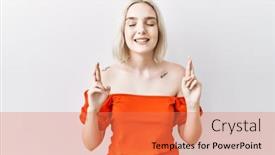  Presentation with hope - PPT theme featuring young-caucasian-woman-standing-over background and a  colored foreground