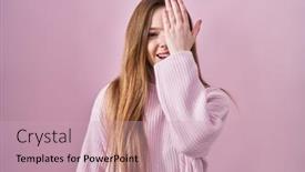  Presentation with emotion - Theme having young-caucasian-woman-standing-over background and a soft green colored foreground