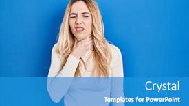  Presentation with sore throat - Presentation design enhanced with young-caucasian-woman-standing-over background and a teal colored foreground