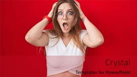  Presentation with woman hands open - Theme featuring young-caucasian-woman-standing-over background and a  colored foreground