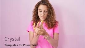  Presentation with arthritis - PPT layouts enhanced with young-caucasian-woman-standing-over background and a lemonade colored foreground