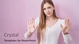  Presentation with forbidden - PPT layouts enhanced with young-caucasian-woman-standing-over background and a soft green colored foreground